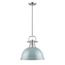  3604-L PW-SF - Duncan 1 Light Pendant with Rod in Pewter with a Seafoam Shade